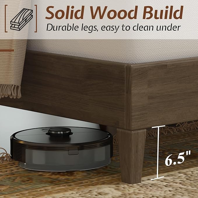 Jocisland Wood Queen Size Bed Frame,Tall Upholstered Tufted Headboard, Solid Wood Platform, No Box Spring Needed, Ash Gray