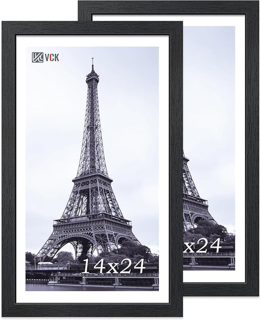 VCK 14x24 Picture Frame Set of 2, Black Solid Wood Poster Frames, Textured Exclusive Wall Gallery Frame