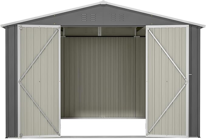 10 x 10FT Outdoor Metal Storage Shed with Lockable Door, Lean to Sheds Outdoor Storage for Garden, Backyard, Patio and Backyard