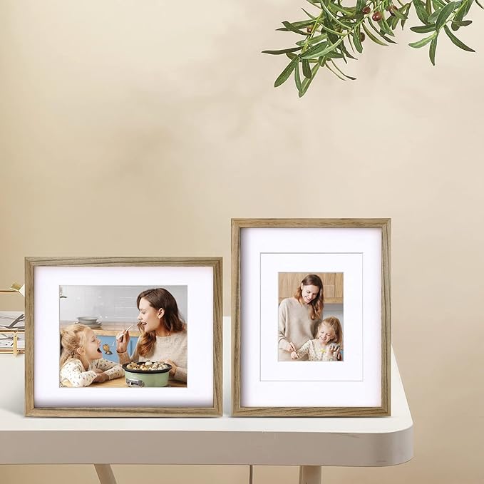 Egofine 11x14 Picture Frame with Plexiglass Made of Solid Wood, Display Pictures 5x7/8x10 with Mat or 11x14 Without Mat for Tabletop and Wall Mounting, Carbonized Brown