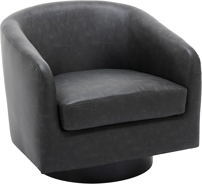 UIXE 360° Swivel Barrel Accent Chair Armchair, PU Leather Round Club Arm Chair for Lving Room, Modern Upholstered Small Bedroom Single Sofa Seat - Black, Set of 2