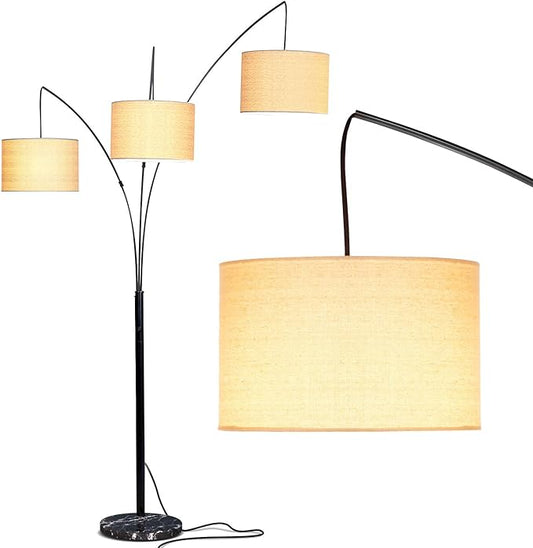 Brightech Trilage Arc Floor Lamp for Living Room, Multi Head Tree Floor Lamp for Bedroom, 3 Lights Standing Lamps Hanging Over The Couch - Black
