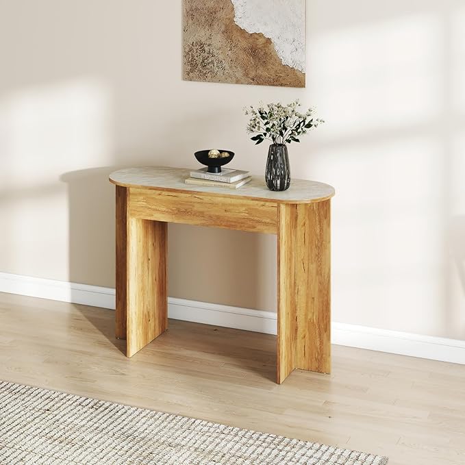 Mid Century 43 Inch Console Table, Narrow Sofa Table Behind Couch, Farmhouse Wooden Console Table for Living Room, Entryway, Natural Finish