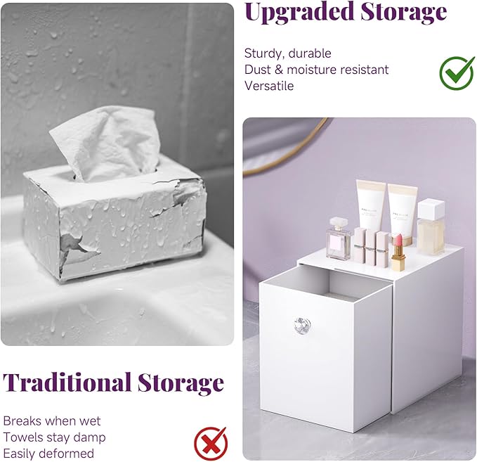 Delamu Disposable Facial Towels Storage Box - Stackable Acrylic Organizer Compatible with Clean Skin Club Towel XL, Bathroom Vanity, Dresser Holder, Dustproof Multipurpose for Makeup, Skincare,White
