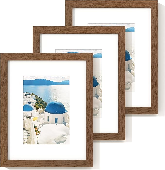 Axeman Solid Oak Wood Frame With Mat - 8x10, Plexiglass & Hanging Hardware Included - Walnut, 3 PCs