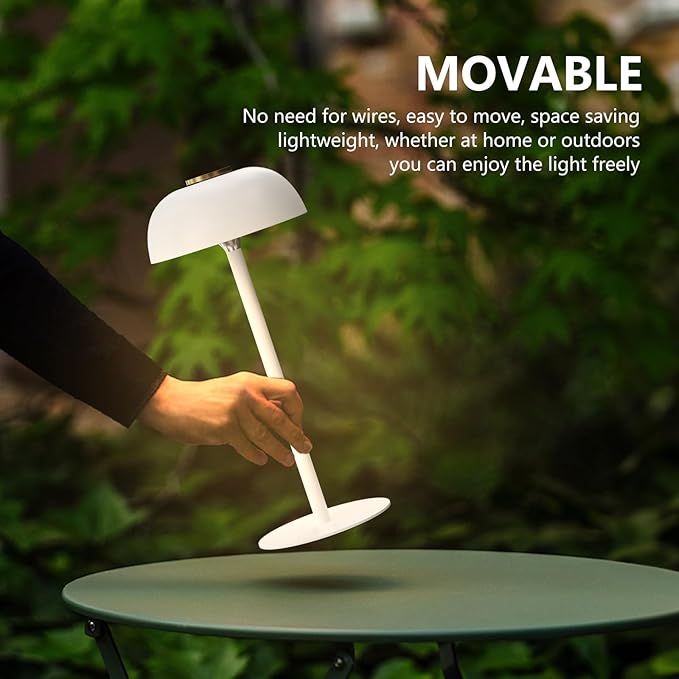 Portable 12-Inch Cordless LED Table Lamp, Rechargeable 3-Color Dimmable Light, Bedside Lamp for Bedroom, Desk, Outdoor, Dining Room, and Camping (White)