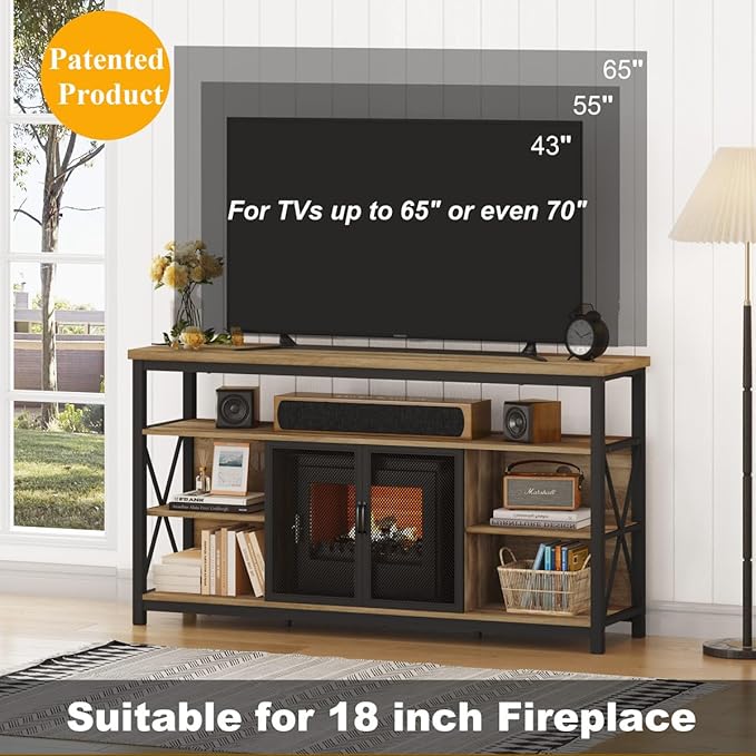 BON AUGURE Tall TV Stand for 65 55 Inch TVs, Industrial Entertainment Center with Storage Cabinet, Wood Farmhouse TV Media Console for Living Room and Bedroom (32 Inch High, Vintage Oak)