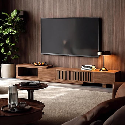 Adjustable Length 78"-103" TV Stand with 2 Doors and 2 Drawers, Entertainment Center with Storage for Living Room Bedroom, Mid Century Modern TV Console, Media Console, Television Stand, Walnut