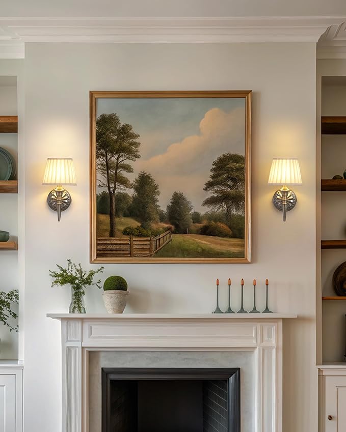 KDG Cordless Wall Sconces Set of 2, Small Wireless 5200mAh Rechargeable Battery Fabric LED Wall Lamps, Portables Lightings for Wall Painting, Living Room, Bedroom, Hallway, Gifts, Night Light (Nickel)