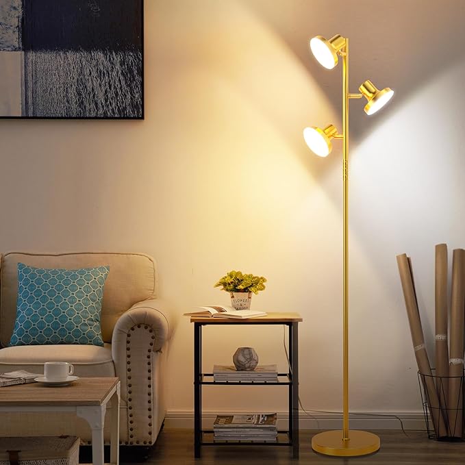 36W LED Tree Floor Lamp, Modern Dimmable Standing Lamp with Remote & Touch Control, 4 Color Temperatures, 3 Rotatable LED Light Floor Lamps for Living Room, Bedroom, Office