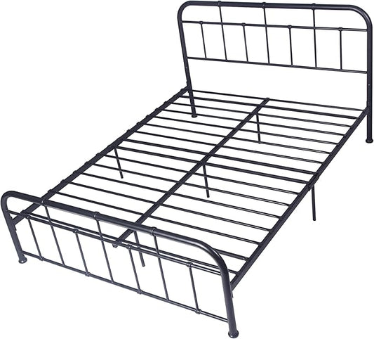 Metal Bed Frame Platform with Head Board Foot Board Vintage Mattress Foundation with Metal Slats Queen Size for Bedroom School Students Kids Adults Storage Under 500lbs (Black Metal, Queen)