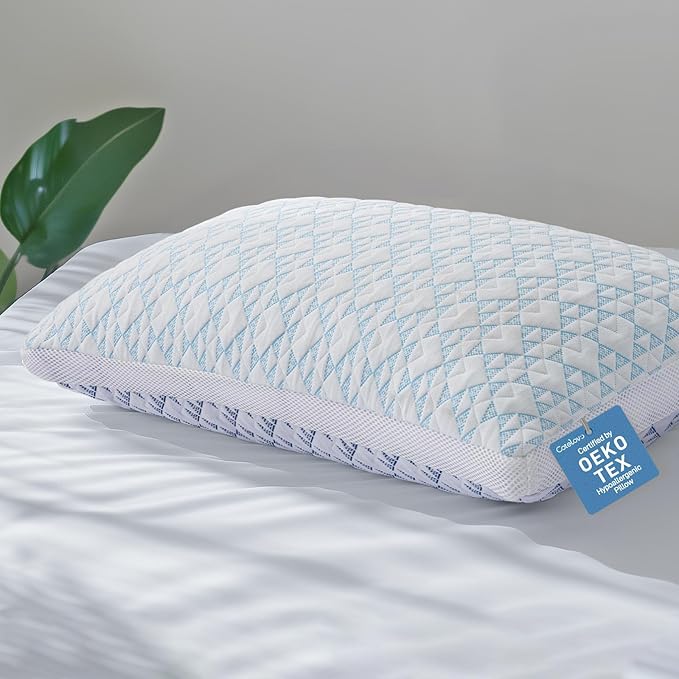 Shredded Memory Foam Cooling Soft Bamboo Viscose Pillow Queen Size, Adjustable Hypoallergenic Hotel Quality Bed Pillow for Side, Back and Stomach Sleeper, Oeko-TEX Certified