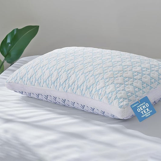 Shredded Memory Foam Cooling Soft Bamboo Viscose Pillow Queen Size, Adjustable Hypoallergenic Hotel Quality Bed Pillow for Side, Back and Stomach Sleeper, Oeko-TEX Certified