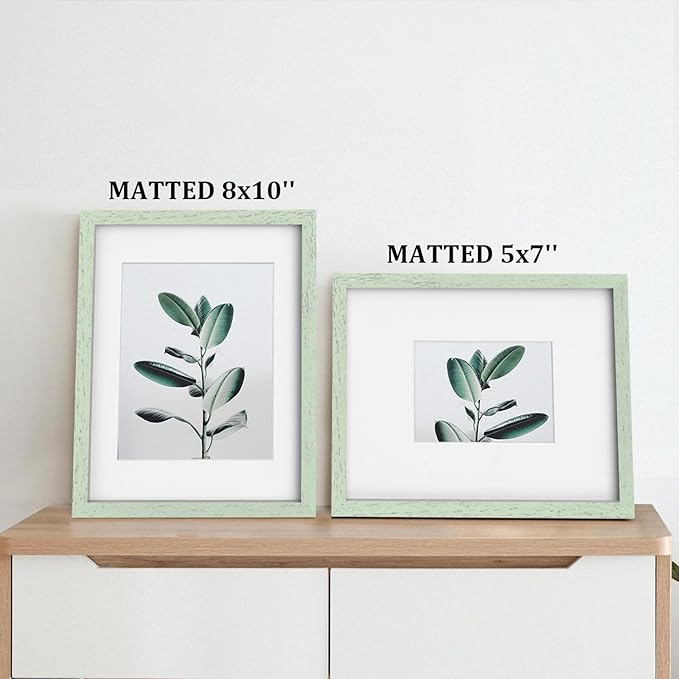 Egofine 11x14 Picture Frame Made of Solid Wood Covered by Plexiglass, Display Pictures 5x7/8x10 with Mat or 11x14 Without Mat for Table Top Display and Wall Mounting Photo Frame, Rustic Green