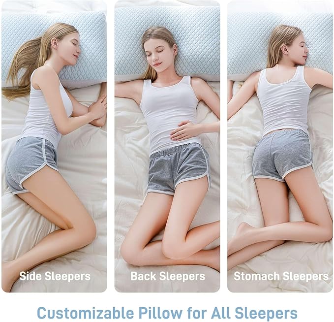 Shredded Memory Foam Cooling Soft Pillows King Size Set of 2, Adjustable Hypoallergenic Hotel Quality Bed Pillow for Side, Back and Stomach Sleeper, Bamboo Viscose Cover, Oeko-TEX Certified