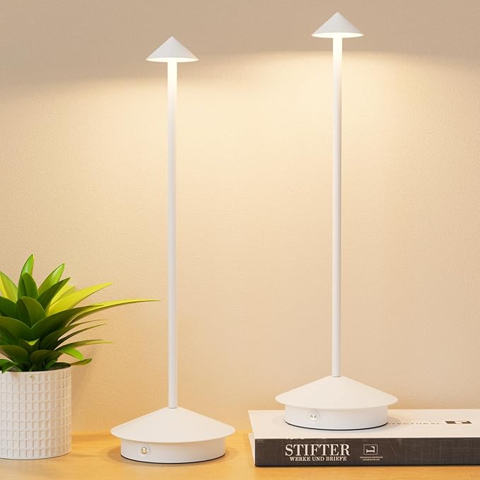 2-Pack 6000mAh Rechargeable Led Table Lamp Cordless,3000K-6000K Stepless Dimming Touch Lamps with Memory Function,IP54 Waterproof Aluminum Table Light for Outdoor/Bars/Restaurant/Patio(White)
