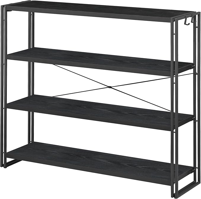 HCHQHS Bookshelf, 4-Tier Industrial Bookcase, Black Open Book Shelf, Freestanding Tall Bookshelves with Metal Frame