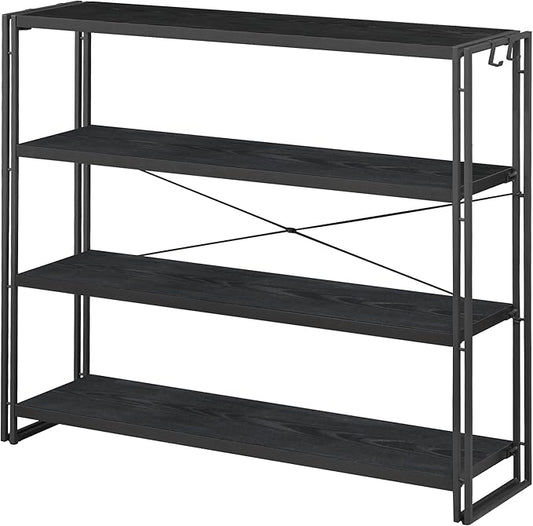 HCHQHS Bookshelf, 4-Tier Industrial Bookcase, Black Open Book Shelf, Freestanding Tall Bookshelves with Metal Frame
