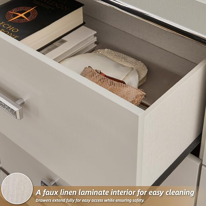 Signature Design by Ashley Zyniden Glam 5 Drawer Wide Chest with Safety Stop for Bedroom, Chrome