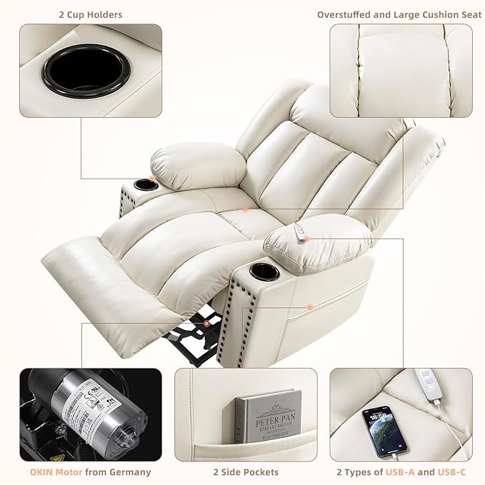 Small Power Lift Chairs Recliners for Petite Elderly, 3 Position Lift Recliner Chair for Small Space, Heating and Massage, USB-A USB-C, Cup Holder, Side Pocket Beige