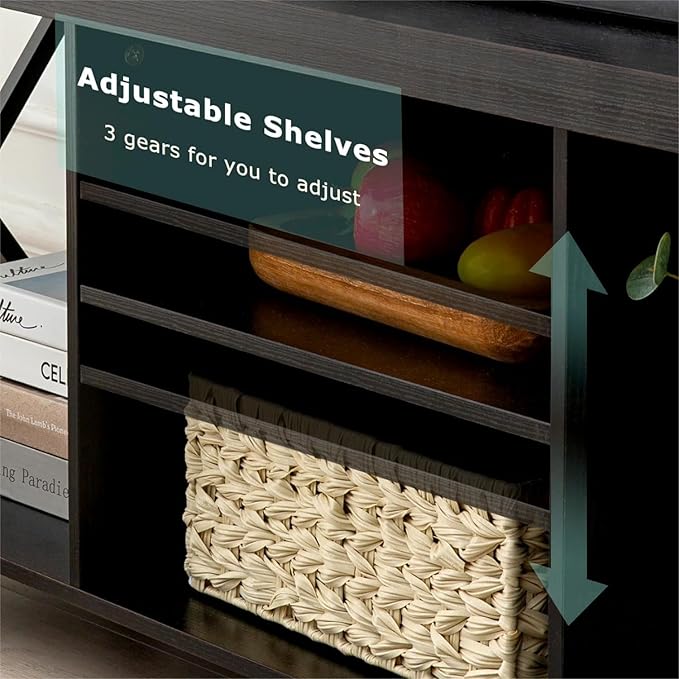 GAZHOME TV Stand for TV up to 65 Inches, TV Cabinet with Open Storage, TV Console Unit with Shelving for Living Room, Entertainment Room, Black