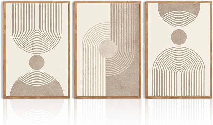 BINCUE Neutral Abstract Wall Art Beige Large Wall Decor Boho Mid Century Modern Artwork Art Print for Living Room Bedroom Office 24"x36" Set of 3 Gift