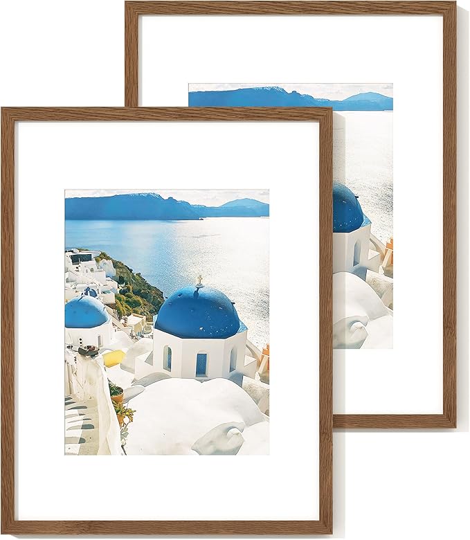 Axeman 16x20 Picture Frame with Mat for 11x14, Solid Oak Wood Poster Frame with Tempered Glass for Home Decor, Wooden 16x20inch Photo Frame for Art Photo and Prints, Set of 2, Walnut