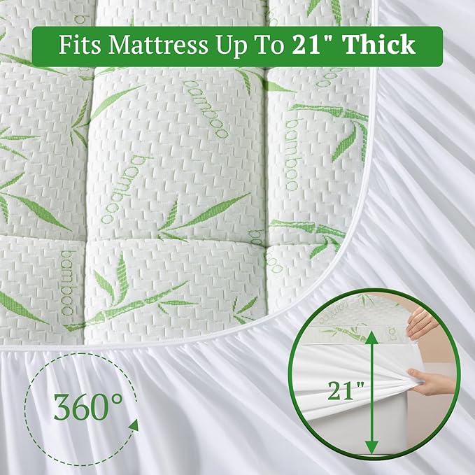 Mattress Topper Queen Size,Viscose Made from Bamboo Pillow Top Mattress Topper,1200 GSM Cooling Mattress Pad,2In Extra Thick Pillow Top for Back Pain with 8"-18" Deep Pocket(60"x80")