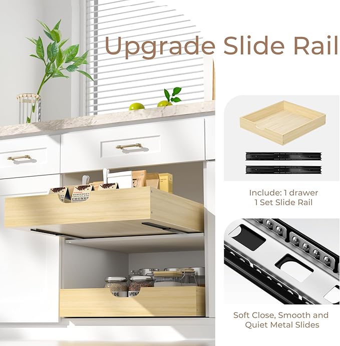 COOLBEBE Pull Out Cabinet Organizer, Soft Close Pull Out Drawers for Cabinets, 19" W x 21" D Solid Wood Slide Out Cabinet Drawers in Kitchen, Pantry, Bathroom, Bottom Assembly