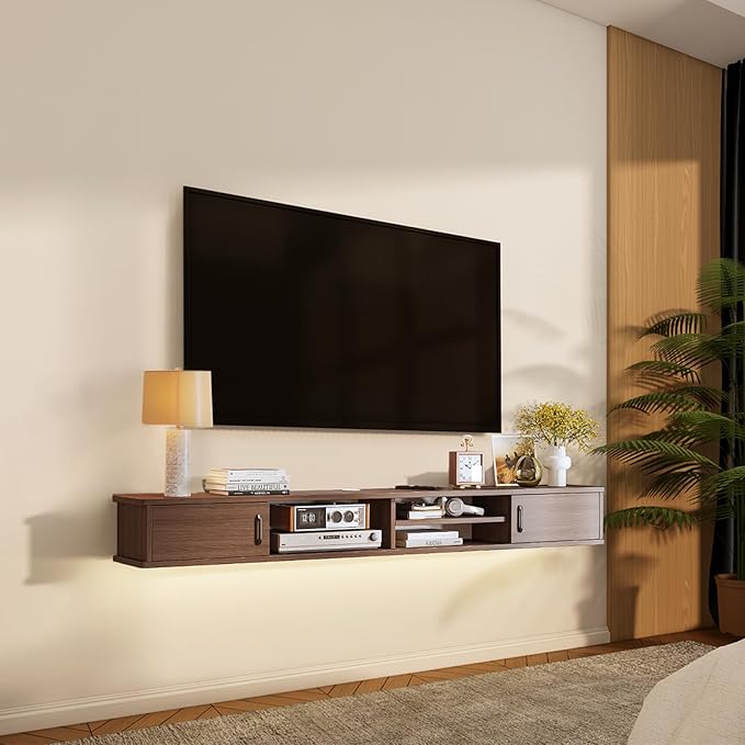 Floating TV Stand,66'' Wall Mounted TV Console,Floating TV Shelf,Wall TV Cabinet,Floating Entertainment Shelf,Walnut