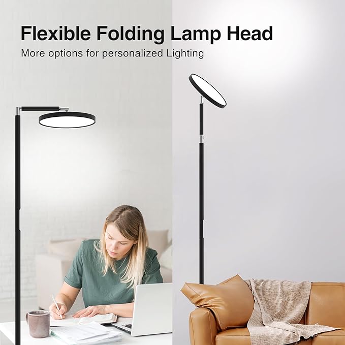 Tall LED Floor Lamps,Modern Bright Eye-Care Standing Lamp, 72'' Torchiere Sky Rotary Lamps with Touch Control, Black Corner Lamps for Living Room,Bedroom,Office