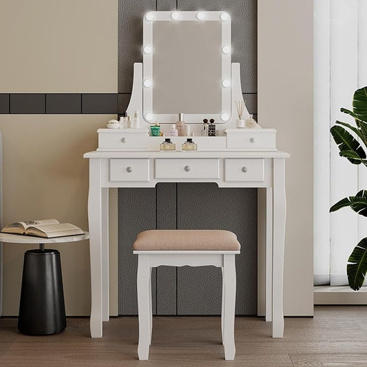 Make Vanity Desk with Lights and Mirror Makeup Vanity with Lights Bench Set Vanity Table with Lights with Drawers Vanity Mirror with Lights Desk and Chair