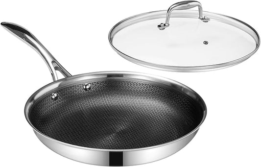 DELUXE Hybrid Ceramic Nonstick 12-Inch Fry Pan with Tempered Glass Lid, Skillet with Stay-Cool Handles, Dishwasher&Oven Safe, PFOA Free Compatible with All Cooktops