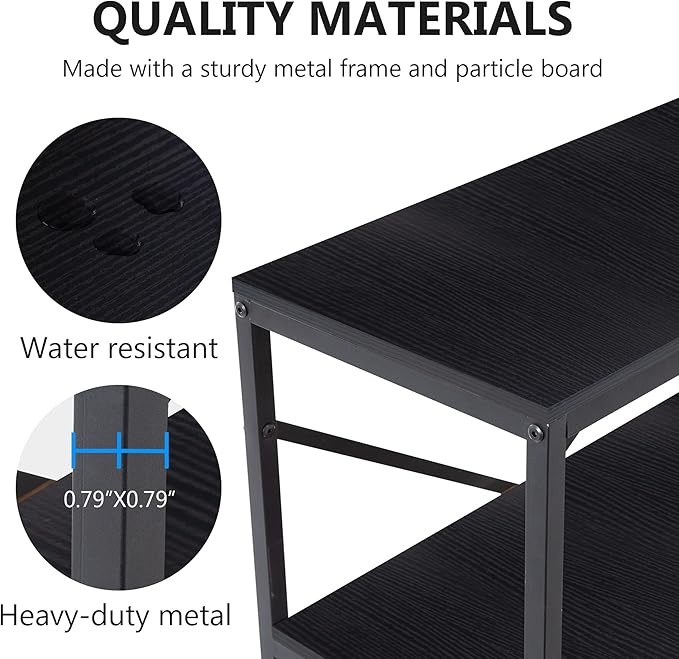 Tribesigns 70.9 Inch Extra Long Console Table, Modern Sofa Table Behind Couch Table with Storage Shelves, 3-Tier Industrial Hallway Entryway Table for Living Room, 3 Shelf Bookshelf(Black)