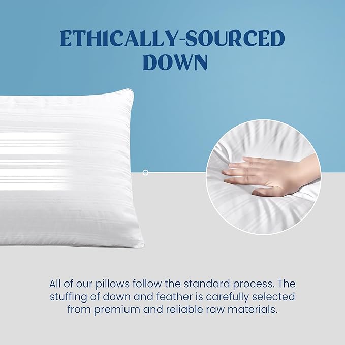 puredown Goose Feather Down Pillows, Embossing Bed Pillows for Sleeping with 2 Outer Protectors, Hotel Standard/Queen Pillows Set of 2 (Pack of 2)