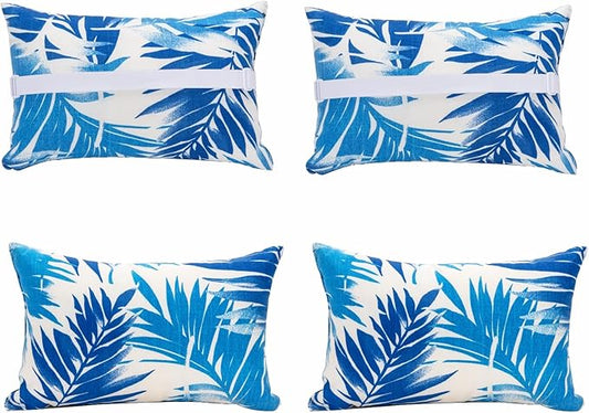 JMGBird Outdoor Pillow for Chaise Lounge Chair Set of 4 Waterproof Headrest Pillow Lumbar Pillows with Insert & Adjustable Elastic Strap for Beach Poolside Patio Office, 10x16 Inch