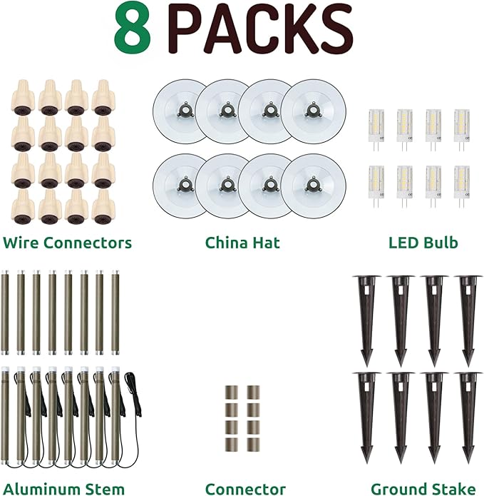 Lumina Lighting® 3W Landscape Lighting 12V Landscape Lights Low Voltage Landscape Path Lights Warm White Waterproof Outdoor Replaceable G4 LED Bulb for Garden Pathway Lawn Yard (Bronze, 8-Pack)