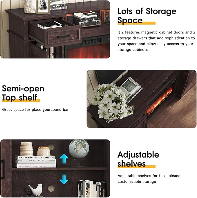 Maupvit TV Stands Farmhouse Entertainment Center for Televisions up to 65 Inch, Console Table Media Furniture with 2 Storage Cabinets and 2 Barn Door, Rustic TV Cabinet for Living Room, Brown