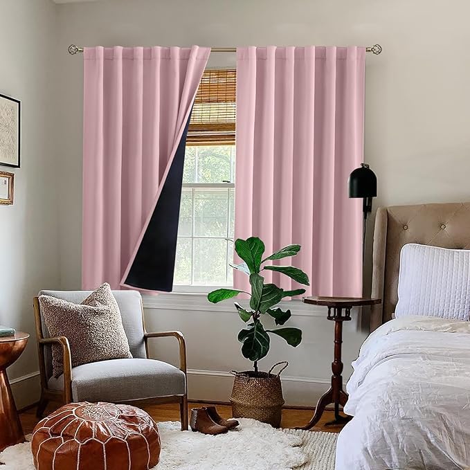 BGment Full Blackout Curtains with Thermal Insulation Liner Curtains 45 Inches Long, Rod Pocket and Back Tab Double Layer Room Darkening Window Curtain for Bedroom(52 x 45 Inch, 2 Panels, Pink)