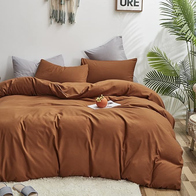 Cottonight Pumpkin Comforter Set King Rust Terracotta Bedding Set Burnt Orange Solid Pumpkin Brown Blanket Quilts Soft Breathable Rust Caramel Comforter Set for King Bed