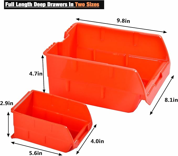 Wallmaster Wall Mounted Storage Bins, Wall Storage Bins Parts Rack 10 Bins&3 Rails Wall Mount Tool Organizer Hardware Storage Organizer (Orange)