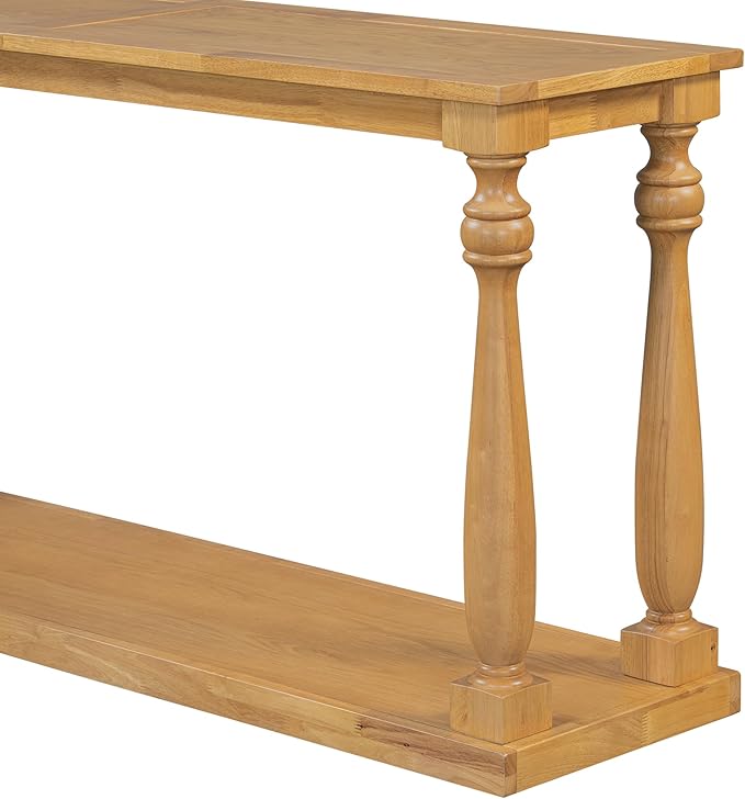63 Inch Console Table with 4 Vase-Leg, Vintage Wood Grain Sofa Table Behind Couch, Narrow Entryway Accent Table for Living Room, Entrance, Hallway, Foyer, Bedroom, Apartments, Natural