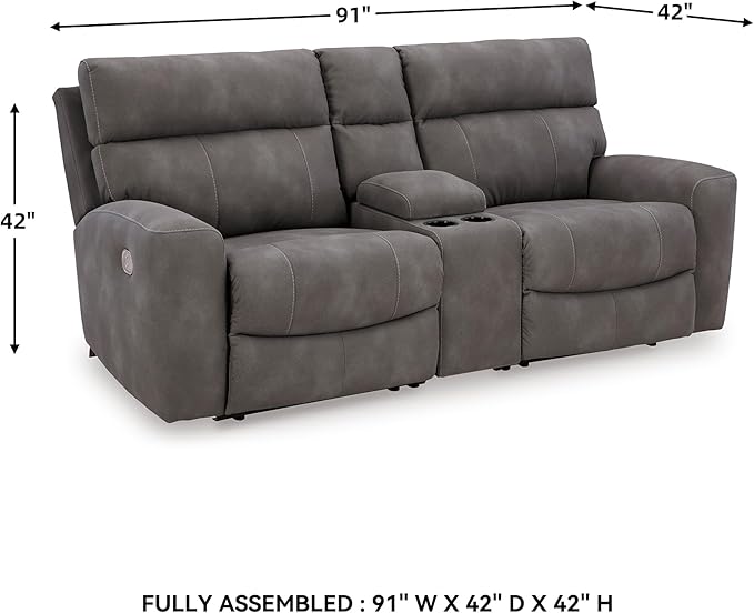 Signature Design by Ashley Next-Gen DuraPella Contemporary Faux Leather Modular Wall Hugger 3-Piece Power Reclining Sectional Loveseat with Console, Adjustable Headrest and USB Ports, Gray