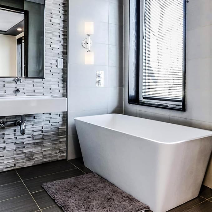 2-Lights Modern Wall Sconce White Cylinder Glass Shades Mid Century Bathroom Vanity Wall Light Fixtures Industrial Wall Lamp for Bedroom Mirror Living Room Restaurant(Chrome Color)