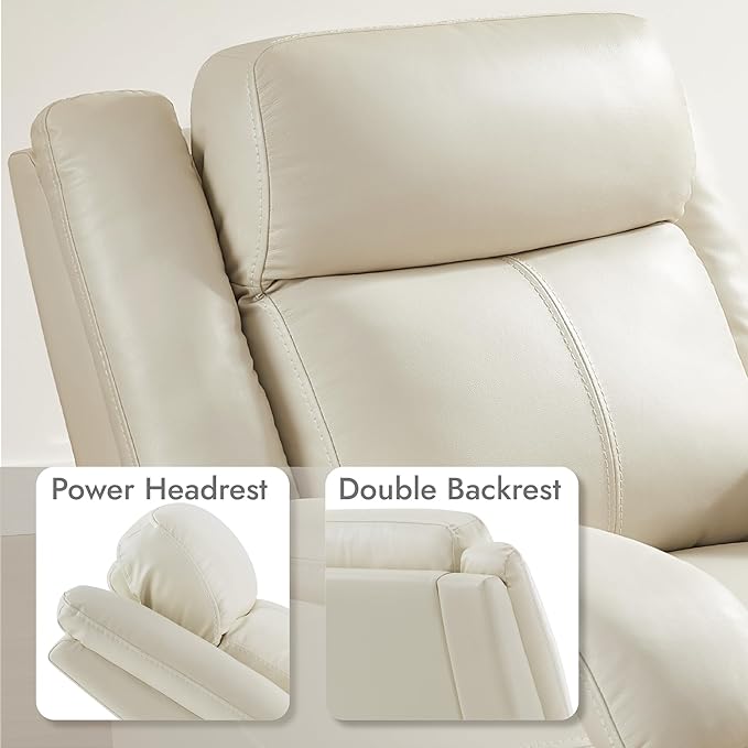 Watson & Whitely Genuine Leather Power Recliner Chairs for Adults, Wall Hugger RV Recliner with Power Headrest & Charging Ports, Electric Recliner Sofa Chair for Living Room, Cream