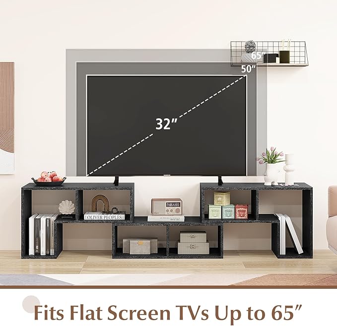 Giantex Free-Combination TV Stand for Bedroom - Entertainment Center for 50 55 60 65 Inch TV, 3-Piece Media Console Table with Storage Cubes, Deformable Open Storage Bookcase Shelf (Black Wood Grain)