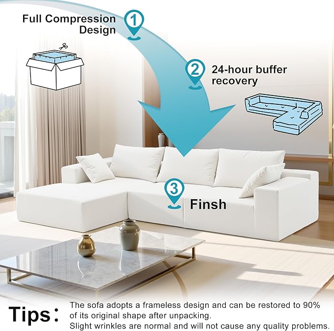 Sectional Couches for Living Room 109" L Shaped Cloud Couch Modern Modular Sectional Sofa Bad, Boneless Couch with Deep Seat, No Assembly Required (Chenille, Green)