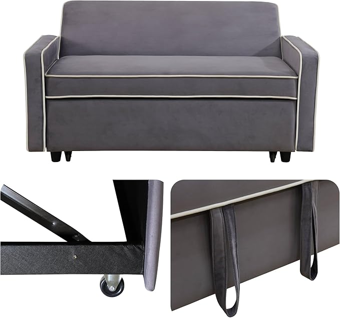 53 Inch Convertible Pull Out Sofa Bed, Sleeper Couch with Fluffy Fabric, Loveseat with Adjustable Backrest for Living Room, Bedroom, Apartment, Light Grey