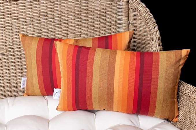 RSH DECOR: Sunbrella Lumbar Throw Pillows Set of 4 | 20" x 12" | Water and Fade-Resistant Performance Fabric | Outdoor Pillow Covers with Down-Alternative Inserts | Astoria Sunset