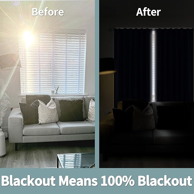 BGment Full Blackout Curtains with Thermal Insulation Liner Curtains 95 Inches Long, Rod Pocket and Back Tab Double Layer Room Darkening Window Curtain for Bedroom(52 x 95 Inch, 2 Panels, Navy Blue)